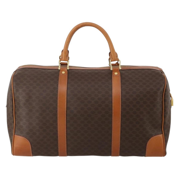 CELINE Macadam Canvas Boston Bag PVC Leather Brown Gold Auth 203442V
