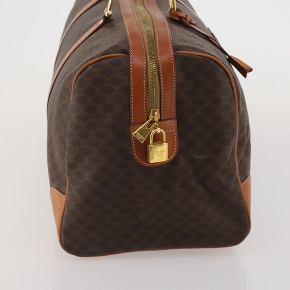 CELINE Macadam Canvas Boston Bag PVC Leather Brown Gold Auth 203442V