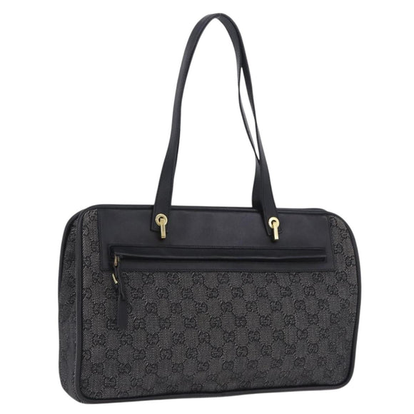 GUCCI GG Canvas Tote Bag Black Gold 92730 Auth 203446V