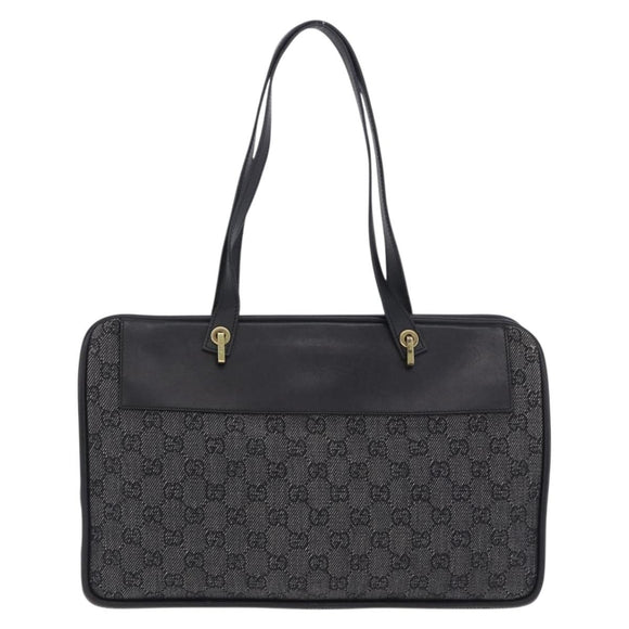GUCCI GG Canvas Tote Bag Black Gold 92730 Auth 203446V