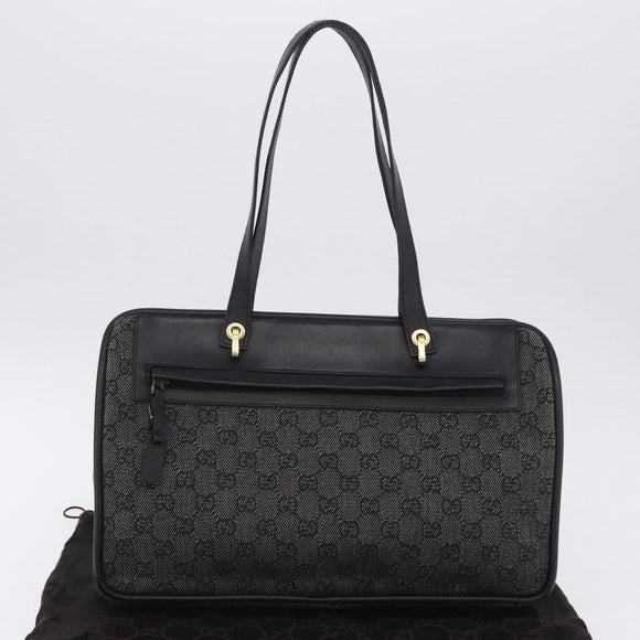 GUCCI GG Canvas Tote Bag Black Gold 92730 Auth 203446V