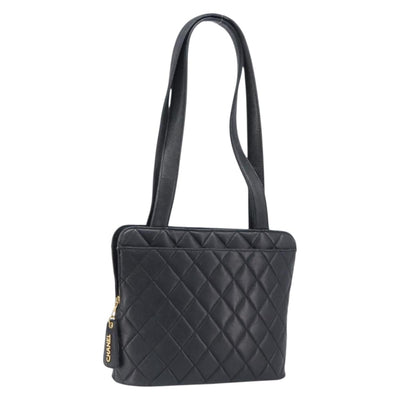 CHANEL Matelasse Tote Bag Lamb Skin Black Gold CC Auth 203447V