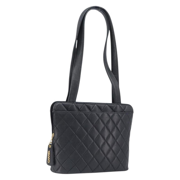 CHANEL Matelasse Tote Bag Lamb Skin Black Gold CC Auth 203447V