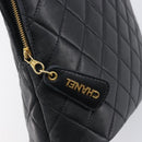CHANEL Matelasse Tote Bag Lamb Skin Black Gold CC Auth 203447V-18