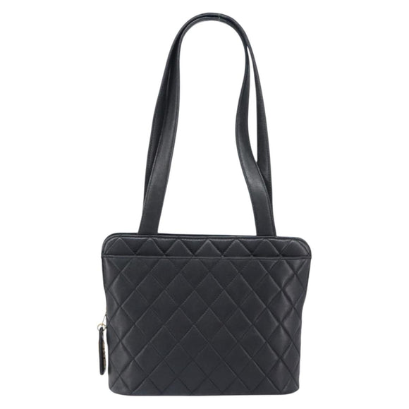 CHANEL Matelasse Tote Bag Lamb Skin Black Gold CC Auth 203447V