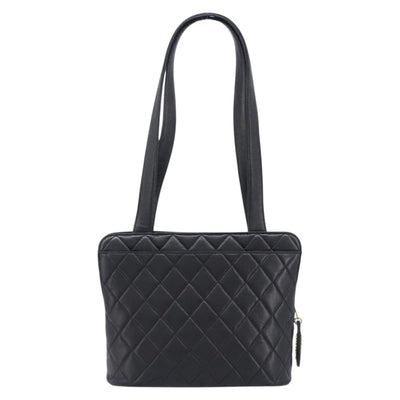 CHANEL Matelasse Tote Bag Lamb Skin Black Gold CC Auth 203447V - 0