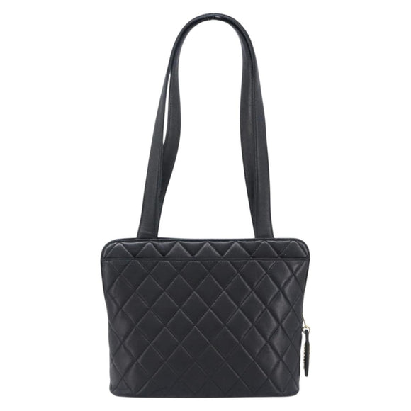 CHANEL Matelasse Tote Bag Lamb Skin Black Gold CC Auth 203447V