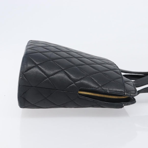 CHANEL Matelasse Tote Bag Lamb Skin Black Gold CC Auth 203447V