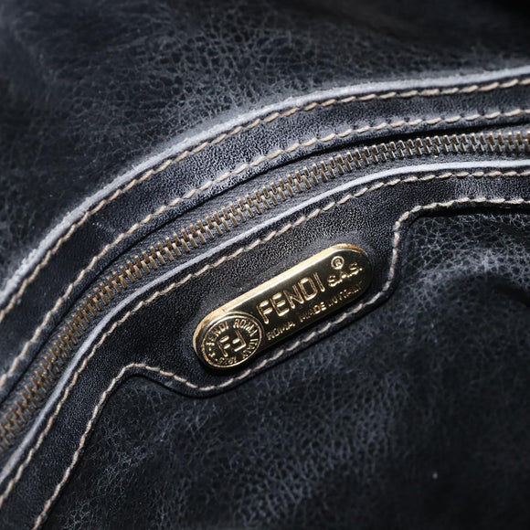 FENDI Pecan Canvas Hand Bag PVC Brown Black Auth 203448