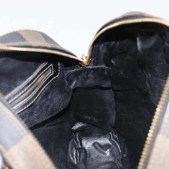 FENDI Pecan Canvas Hand Bag PVC Brown Black Auth 203448