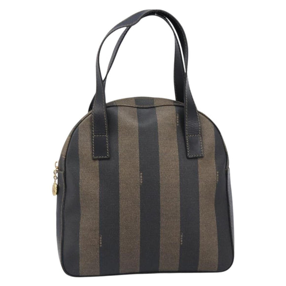 FENDI Pecan Canvas Hand Bag PVC Brown Black Auth 203448
