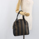 FENDI Pecan Canvas Hand Bag PVC Brown Black Auth 203448-22