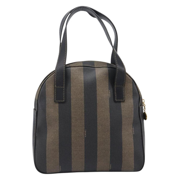 FENDI Pecan Canvas Hand Bag PVC Brown Black Auth 203448