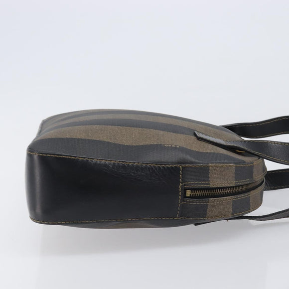 FENDI Pecan Canvas Hand Bag PVC Brown Black Auth 203448