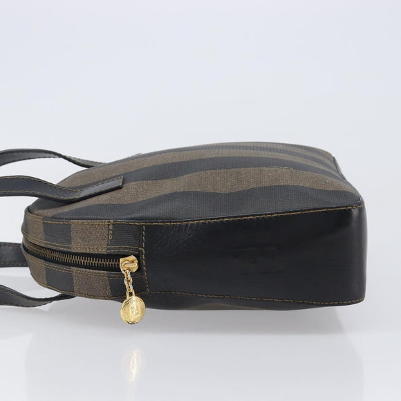 FENDI Pecan Canvas Hand Bag PVC Brown Black Auth 203448