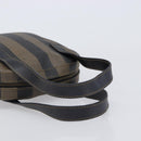 FENDI Pecan Canvas Hand Bag PVC Brown Black Auth 203448-7