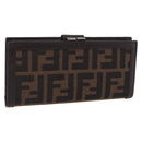 FENDI Zucca Canvas Long Wallet Black Brown Auth 203453V-1