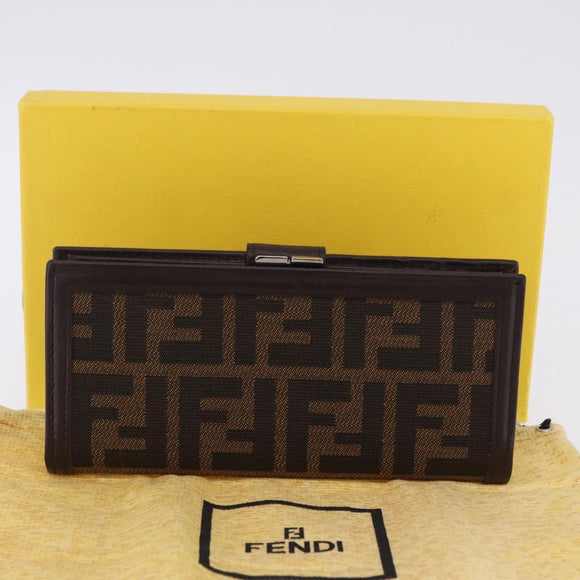 FENDI Zucca Canvas Long Wallet Black Brown Auth 203453V