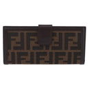 FENDI Zucca Canvas Long Wallet Black Brown Auth 203453V-2