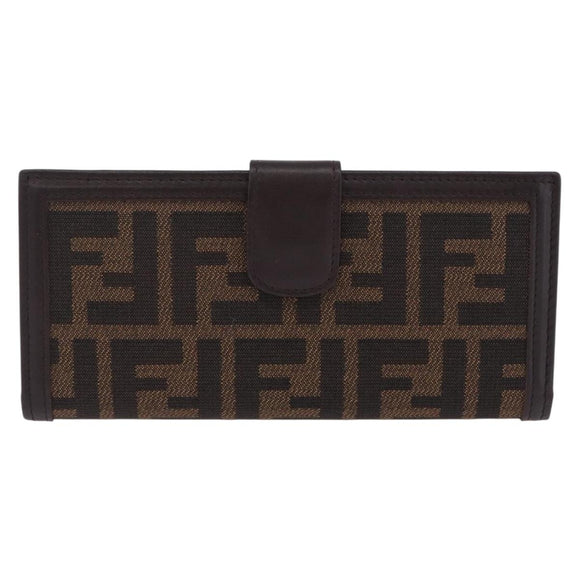 FENDI Zucca Canvas Long Wallet Black Brown Auth 203453V