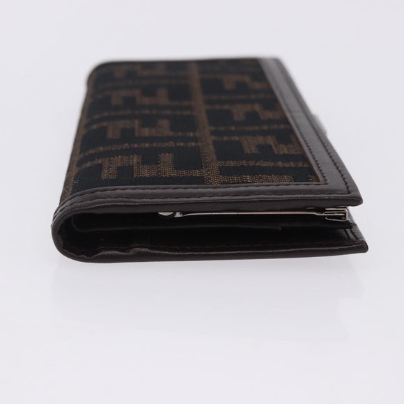 FENDI Zucca Canvas Long Wallet Black Brown Auth 203453V