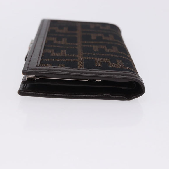 FENDI Zucca Canvas Long Wallet Black Brown Auth 203453V