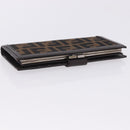 FENDI Zucca Canvas Long Wallet Black Brown Auth 203453V-5
