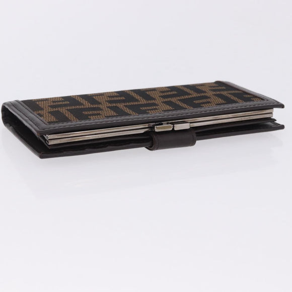 FENDI Zucca Canvas Long Wallet Black Brown Auth 203453V