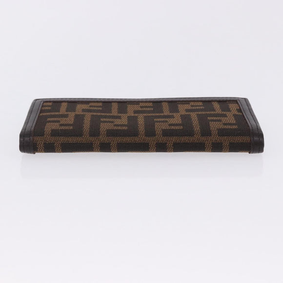 FENDI Zucca Canvas Long Wallet Black Brown Auth 203453V