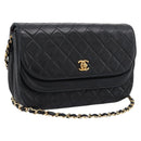 CHANEL Matelasse Chain Shoulder Bag Lamb Skin Black Gold CC Auth 203454V-1