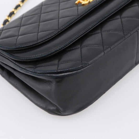 CHANEL Matelasse Chain Shoulder Bag Lamb Skin Black Gold CC Auth 203454V