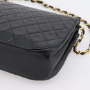 CHANEL Matelasse Chain Shoulder Bag Lamb Skin Black Gold CC Auth 203454V-12