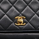 CHANEL Matelasse Chain Shoulder Bag Lamb Skin Black Gold CC Auth 203454V-14