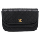 CHANEL Matelasse Chain Shoulder Bag Lamb Skin Black Gold CC Auth 203454V-2