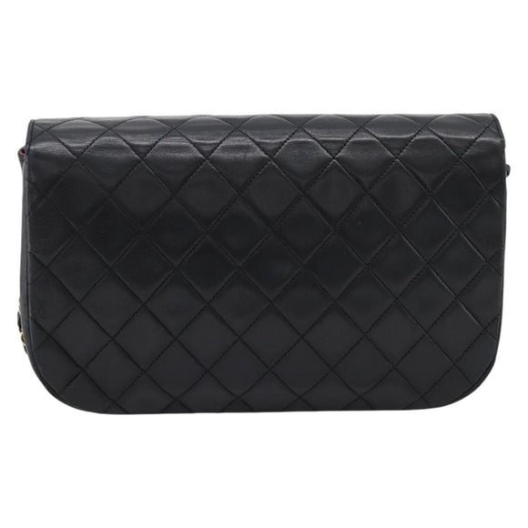 CHANEL Matelasse Chain Shoulder Bag Lamb Skin Black Gold CC Auth 203454V