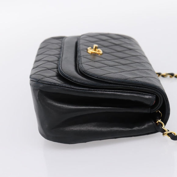 CHANEL Matelasse Chain Shoulder Bag Lamb Skin Black Gold CC Auth 203454V