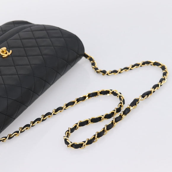 CHANEL Matelasse Chain Shoulder Bag Lamb Skin Black Gold CC Auth 203454V
