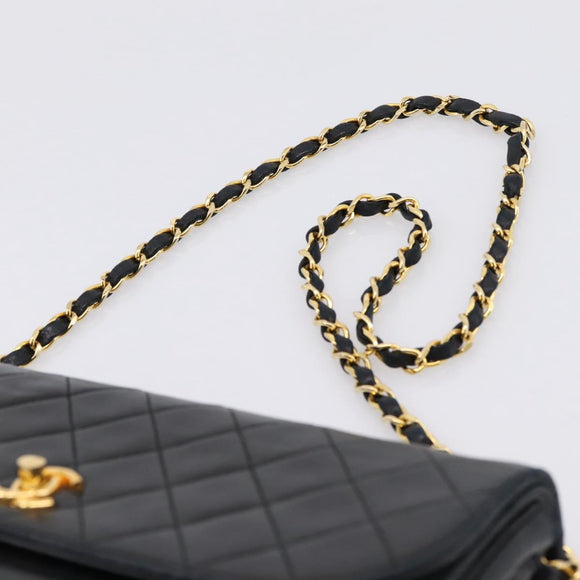 CHANEL Matelasse Chain Shoulder Bag Lamb Skin Black Gold CC Auth 203454V