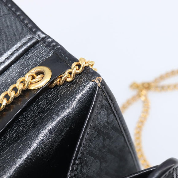 Christian Dior Trotter Canvas Chain Shoulder Bag Black Gold Auth 203456