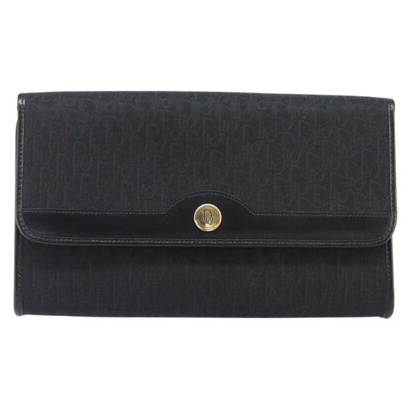 Christian Dior Trotter Canvas Chain Shoulder Bag Black Gold Auth 203456