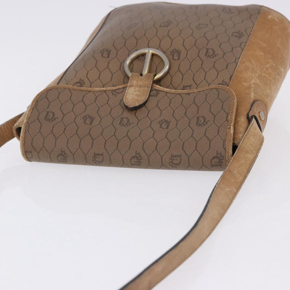 Christian Dior Honeycomb Canvas Shoulder Bag PVC Beige Gold Auth 203461