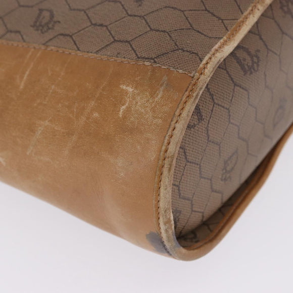 Christian Dior Honeycomb Canvas Shoulder Bag PVC Beige Gold Auth 203461