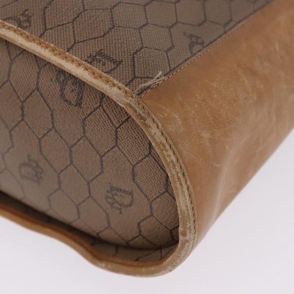 Christian Dior Honeycomb Canvas Shoulder Bag PVC Beige Gold Auth 203461