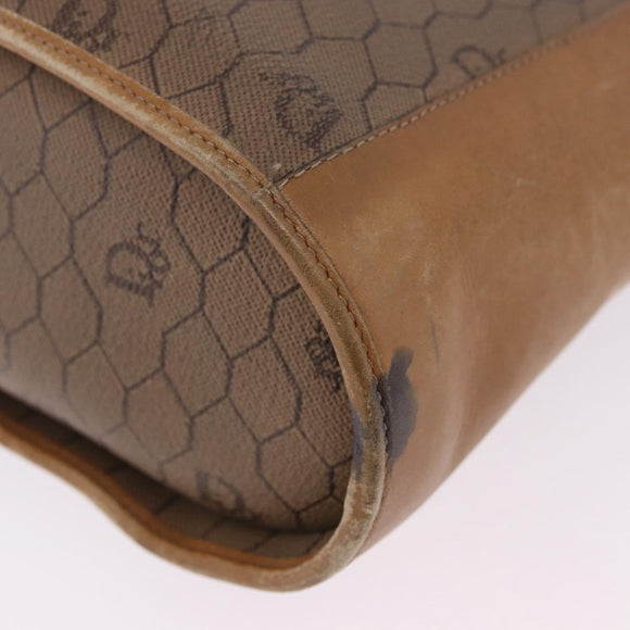 Christian Dior Honeycomb Canvas Shoulder Bag PVC Beige Gold Auth 203461