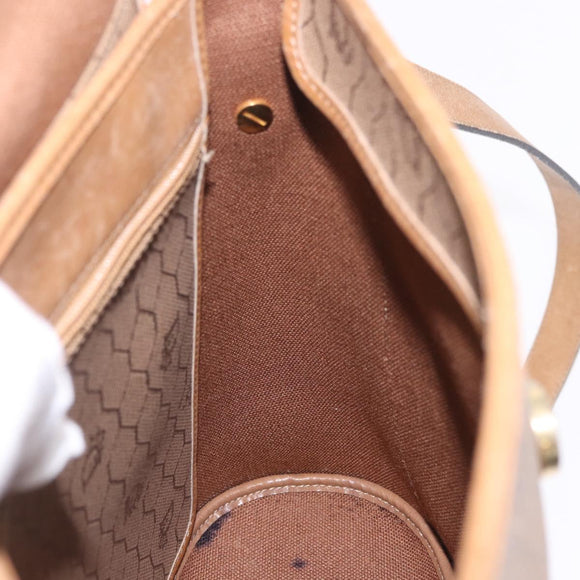 Christian Dior Honeycomb Canvas Shoulder Bag PVC Beige Gold Auth 203461