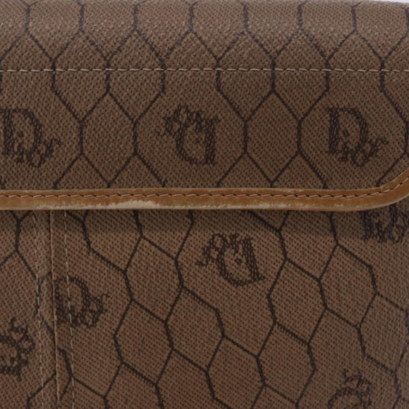 Christian Dior Honeycomb Canvas Shoulder Bag PVC Beige Gold Auth 203461