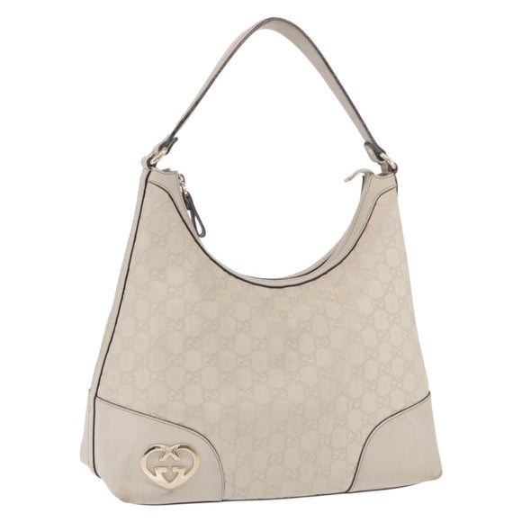 GUCCI GG Canvas Guccissima Shoulder Bag Leather Ivory Gold 257070 Auth 203463A