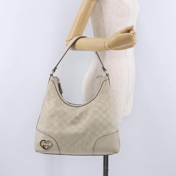 GUCCI GG Canvas Guccissima Shoulder Bag Leather Ivory Gold 257070 Auth 203463A