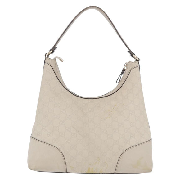 GUCCI GG Canvas Guccissima Shoulder Bag Leather Ivory Gold 257070 Auth 203463A