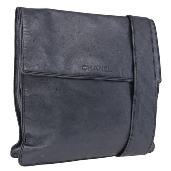 CHANEL Shoulder Bag Leather Blue Gold CC Auth 203466A